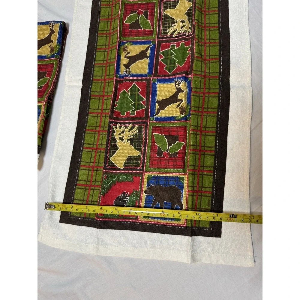Christmas Kitchen Towels Lot of 2 Apple Country Bear Buck Deer Plaid Grandpacore
